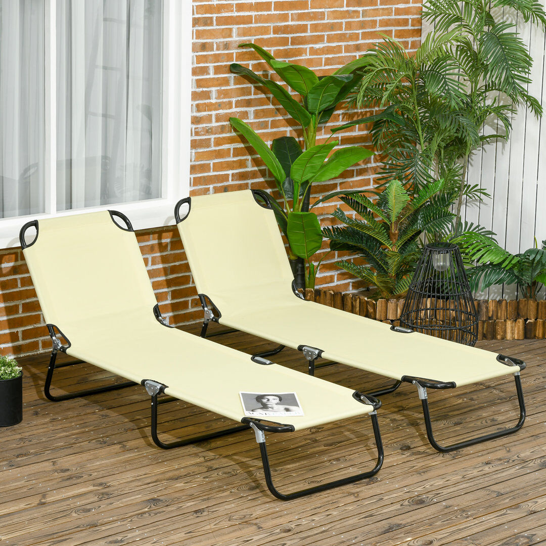 17 Stories Outsunny Folding Sun Loungers Set of 2 Outdoor Day Bed Beige 28cm H X 56cm W X 188cm L