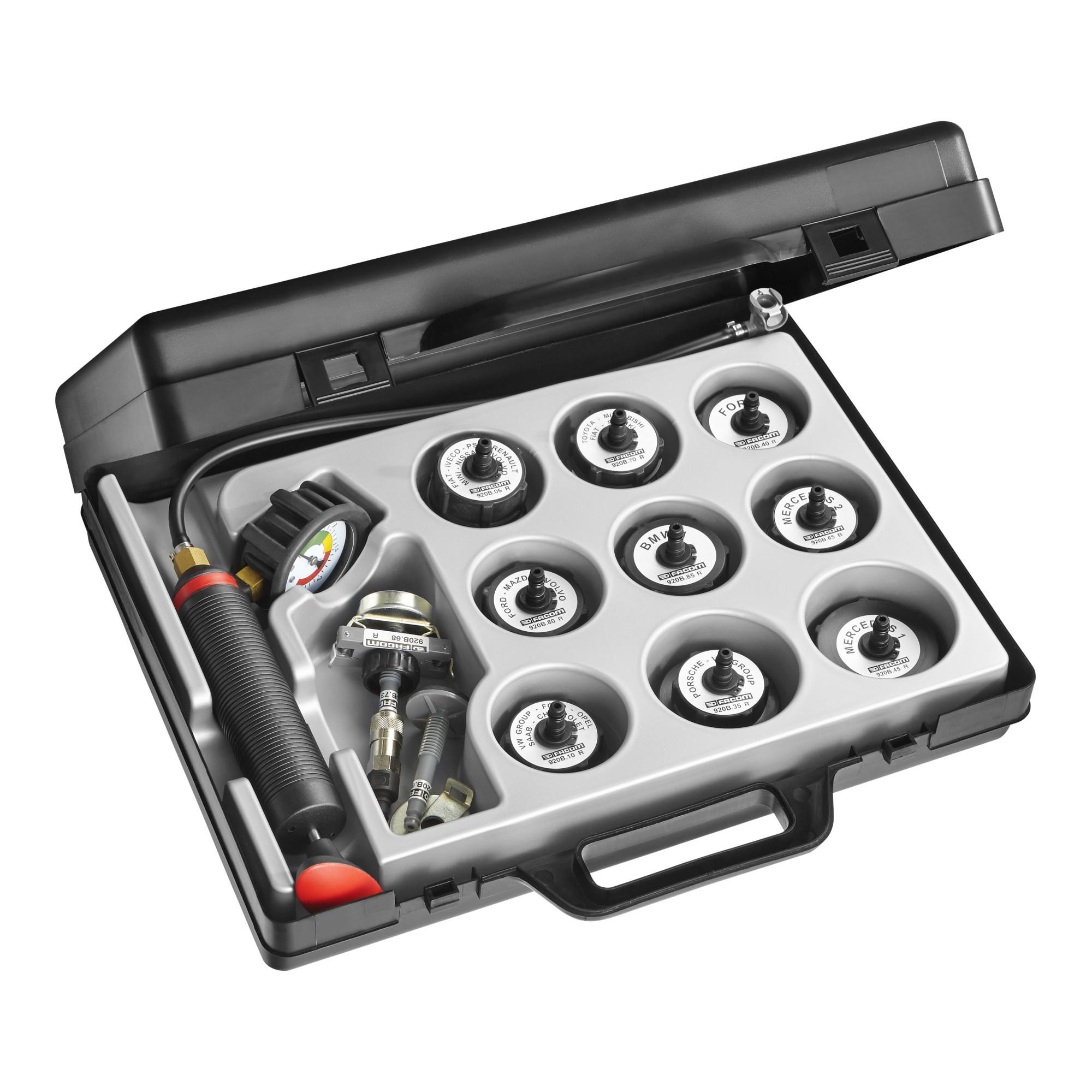 Facom Dichtigkeits-Prüfgerät für Kühlsystem, Adapter Satz im Kunststoffkoffer, 15-tlg. (920B)