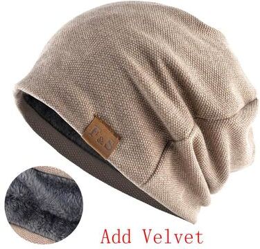 Multicon Wholesale Hub Winter Knitted Skullies Beanies Velvet Soft Turban Hats Fashion Bonnet Hat For Men And Women Hip Hop Beanie beige Add Velvet