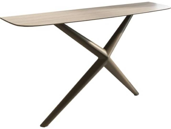 DELIFE Konsolentisch Edge Boot 140x40 cm Keramik Laminam® Travertino Bianco Creme-Weiß Estelo Metall Effektfinish Titan