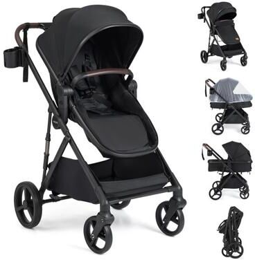 Costway 2 in 1 Baby Stroller with Bassinet Mode High Landscape with Reversible Seat and Canopy-Black