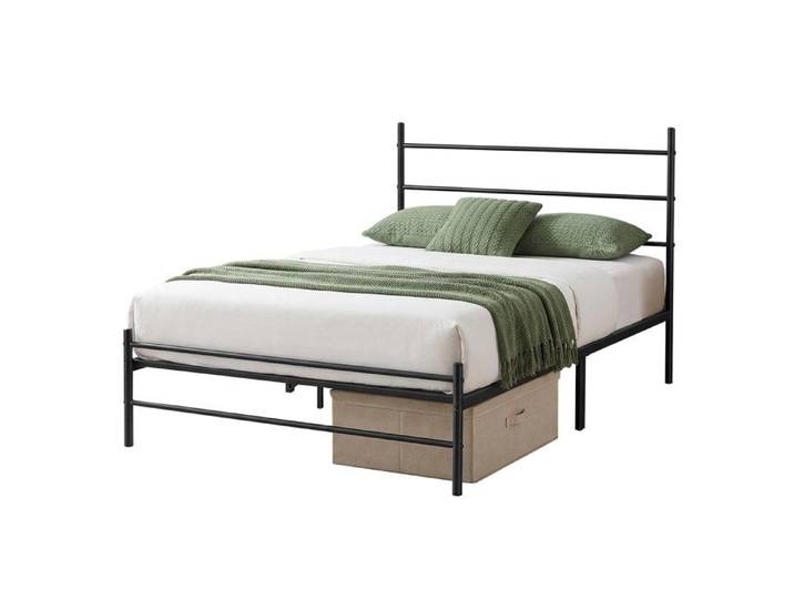 FLASIDU Cadre de Lit 140 x 190cm avec Sommier Métal Cadre en Métal avec tête de lit Montage Facile style industriel Noir