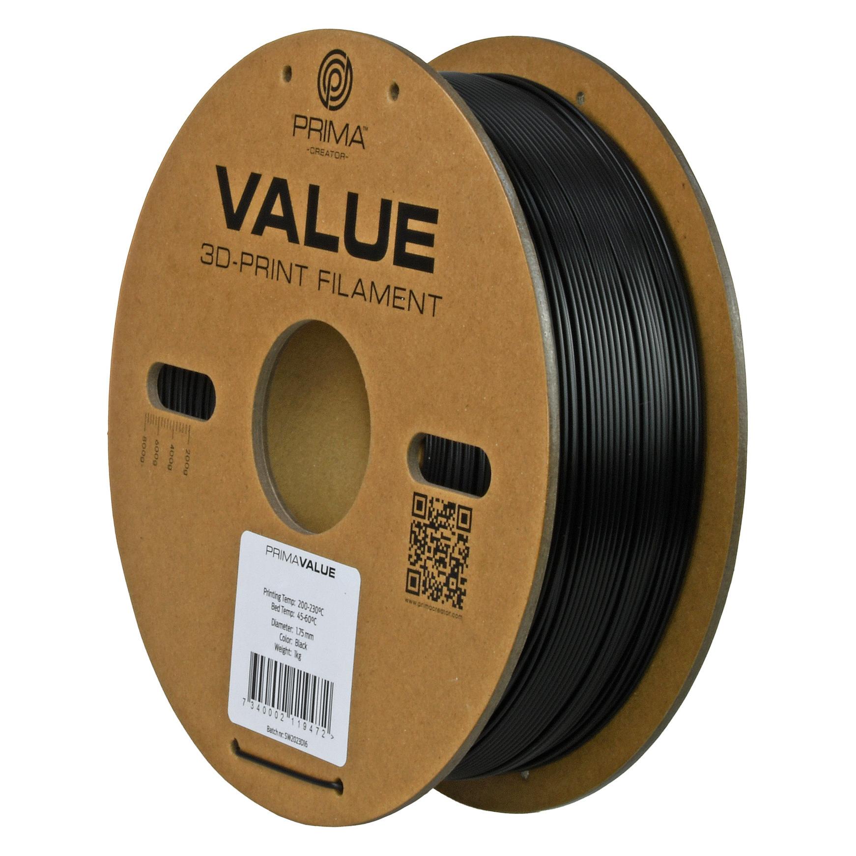 Prima Creator PrimaValue ABS -filamentti 3D -tulostimeen,, musta (ABS, 1000 g, 1.75 mm) (30230-12781)