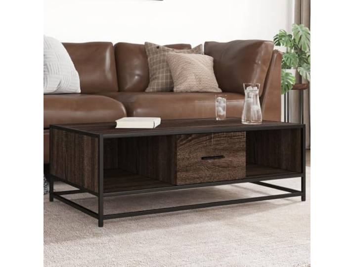 HEFZGDB Couchtisch Braun Eichen-Optik 100x57x35 cm Holzwerkstoff Metall Beistelltisch mit Stauraum Industriestil Wohnzimmertisch