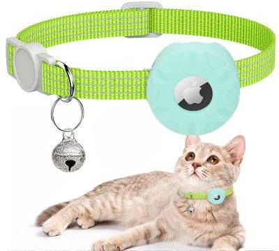 Everyday Crate SafeTrack Reflective AirTag Cat Collar With Bell & Secure Silicone Holder mint Green