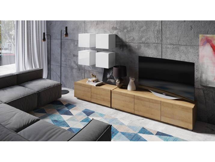 Designer Wohnwand Puccini - Weiß-Holz - Luxusbetten24