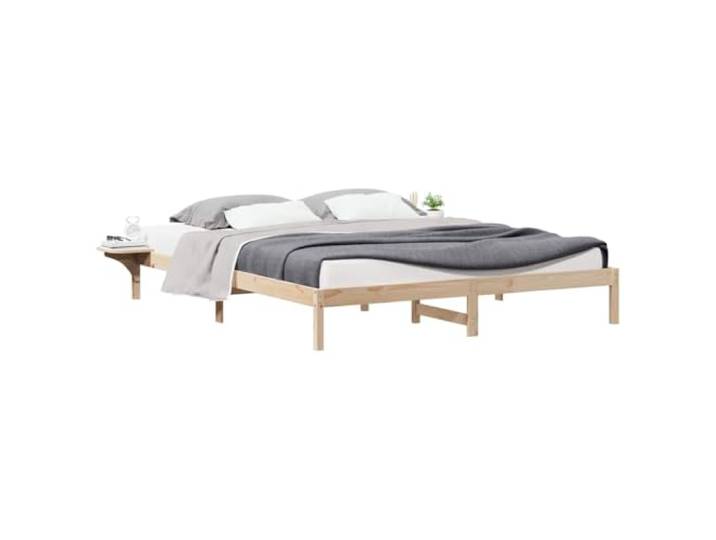KTHLBRH Bett mit Seitentischen Natur 180 x 210 cm Kiefer massiv Modernes Design, solide Beine, glatte Oberfläche, optimiert den Raum