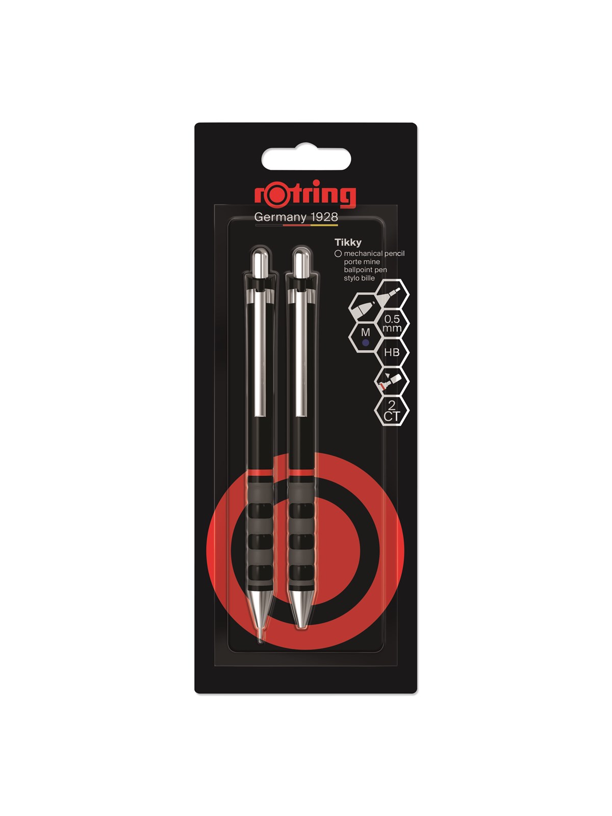 Rotring Tikky Mechanical Pencil & Ballpoint Set | HB Lead 0.5 mm Pencil | Medium Point Pen | Black Barrel