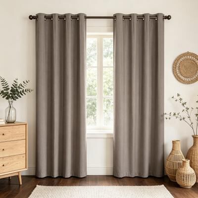 Awesome Home Linen Slub Texture Blackout Grommet Curtain Pair(2 Panels)