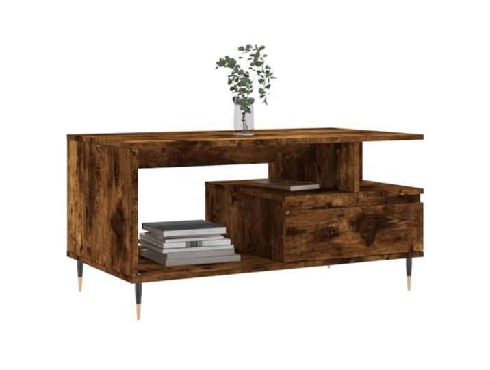 KTHLBRH Couchtisch Eiche Rauchgrau 90 x 49 x 45 cm Holz mehrschichtig Mit Schublade, Metallbeine, robuste Tischplatte, pflegeleicht, moderner Stil