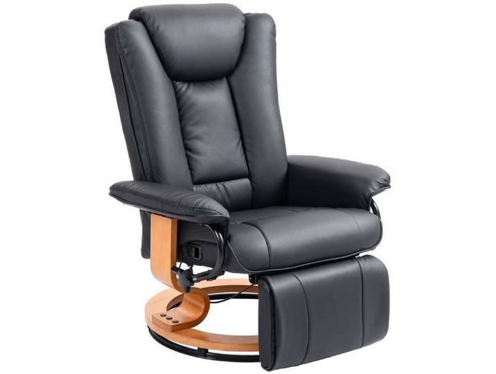 Fauteuil relax inclinable manuel 135° pivotant à 360° repose-pieds intégré similicuir noir
