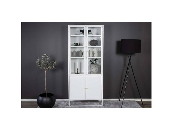 home24 Vitrinekast Bakal 80 x 190 x 41cm wit/wit