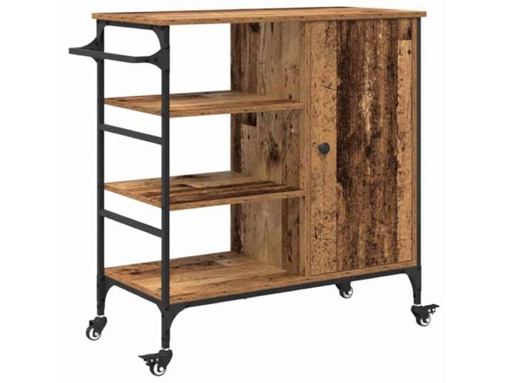 Foknhdi Küchentrolley Altholz 87,5x39x84,5cm Holzwerkstoff Küchenwagen Flexibler Servierwagen für Küche und Esszimmer mit 4 Rollen, 2 Feststellbremsen und robuster Holzwerkstoff-Oberfläche.