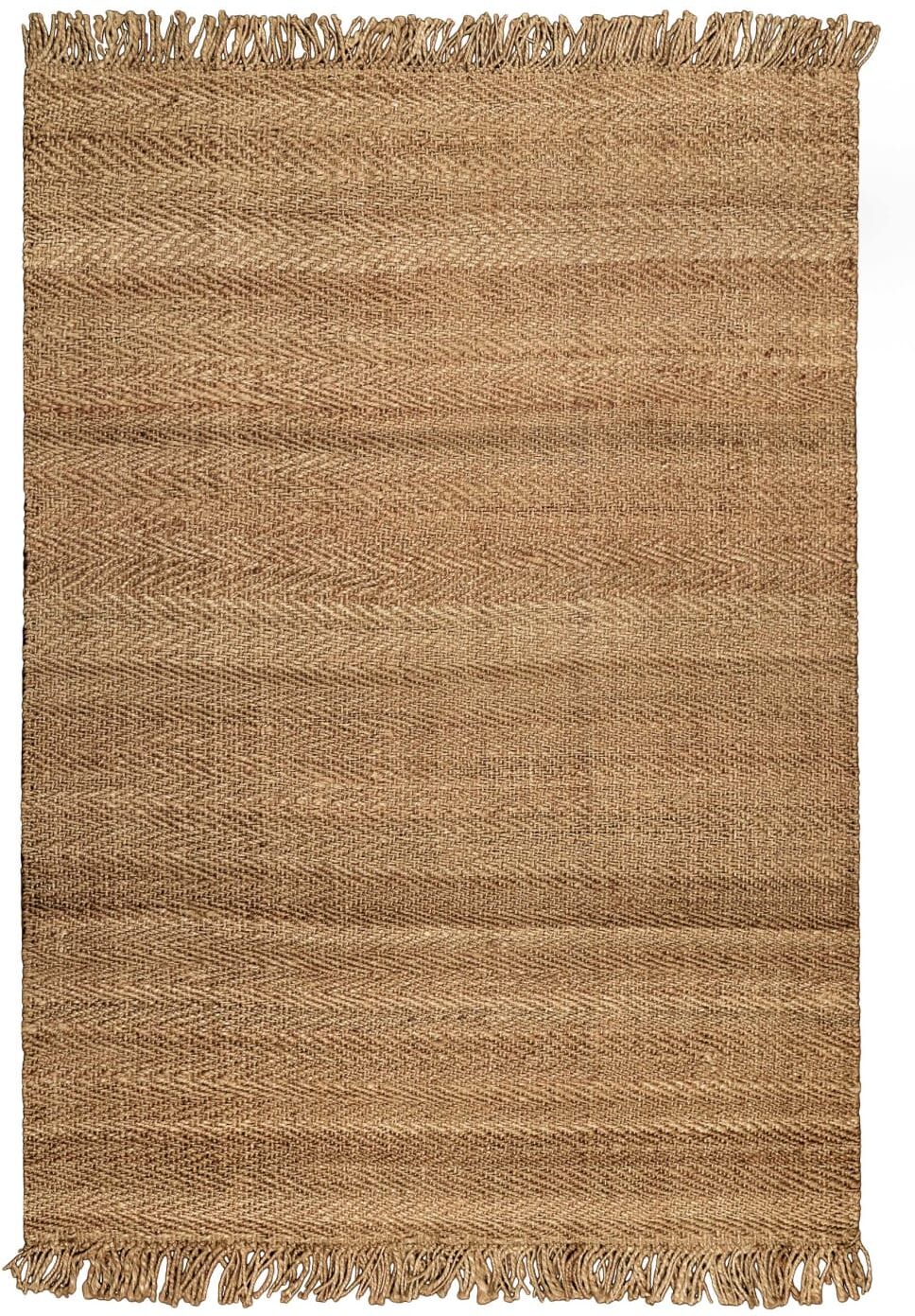 Green Loop Tapis en jute naturelle fait main motif chevrons à franges 160x230 Beige 230x1x160cm