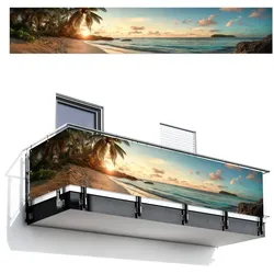 BALKON-SICHTSCHUTZ Strand - Palmen - Meer - Sonnenuntergang Groß 500x90 cm