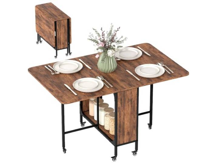 HOMCOM Eettafel inklapbaar op wielen 130 x 80 x 74 cm bruin