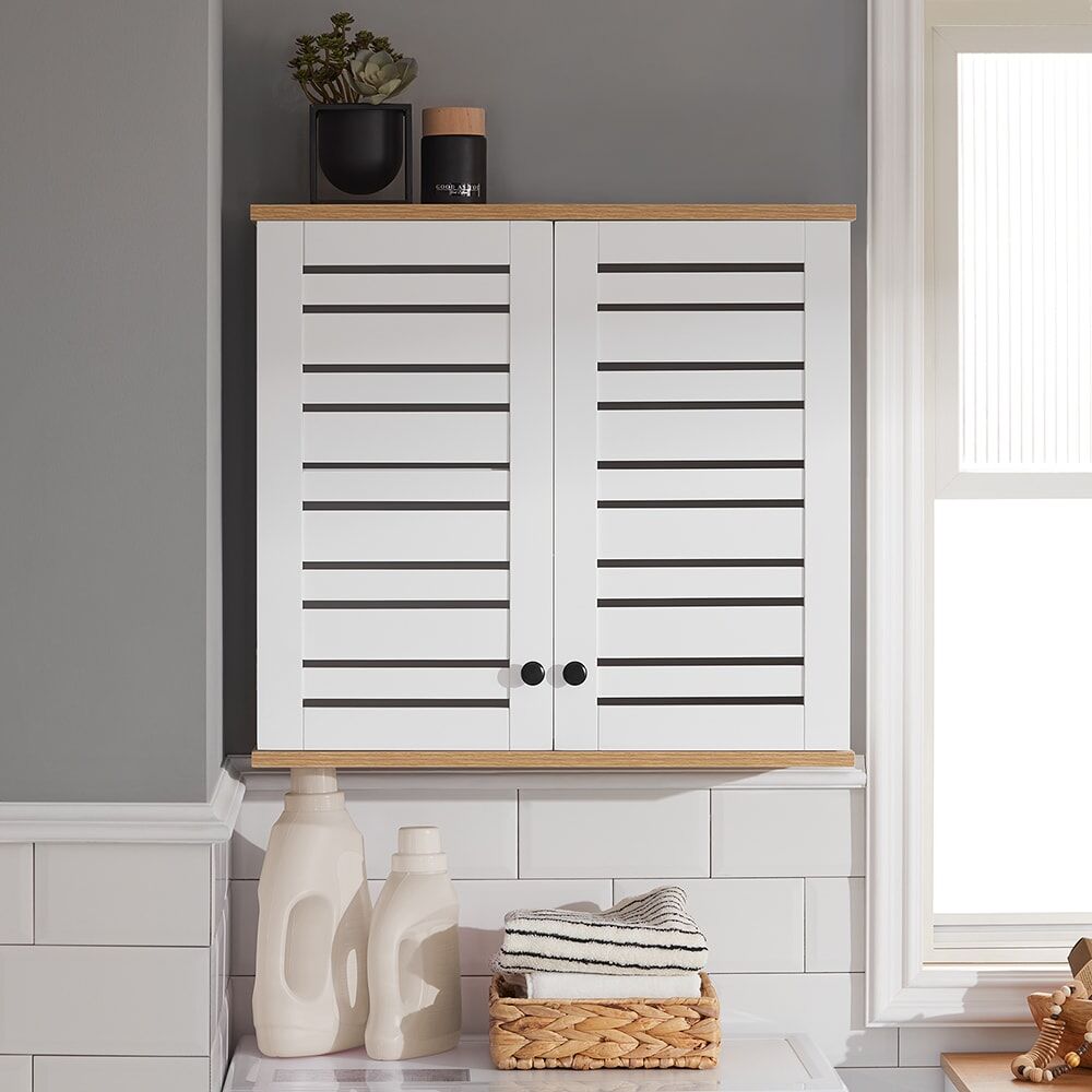 SoBuy Meuble haut de salle de bain avec 2 portes effet bois blanc Blanc 60x56x19cm