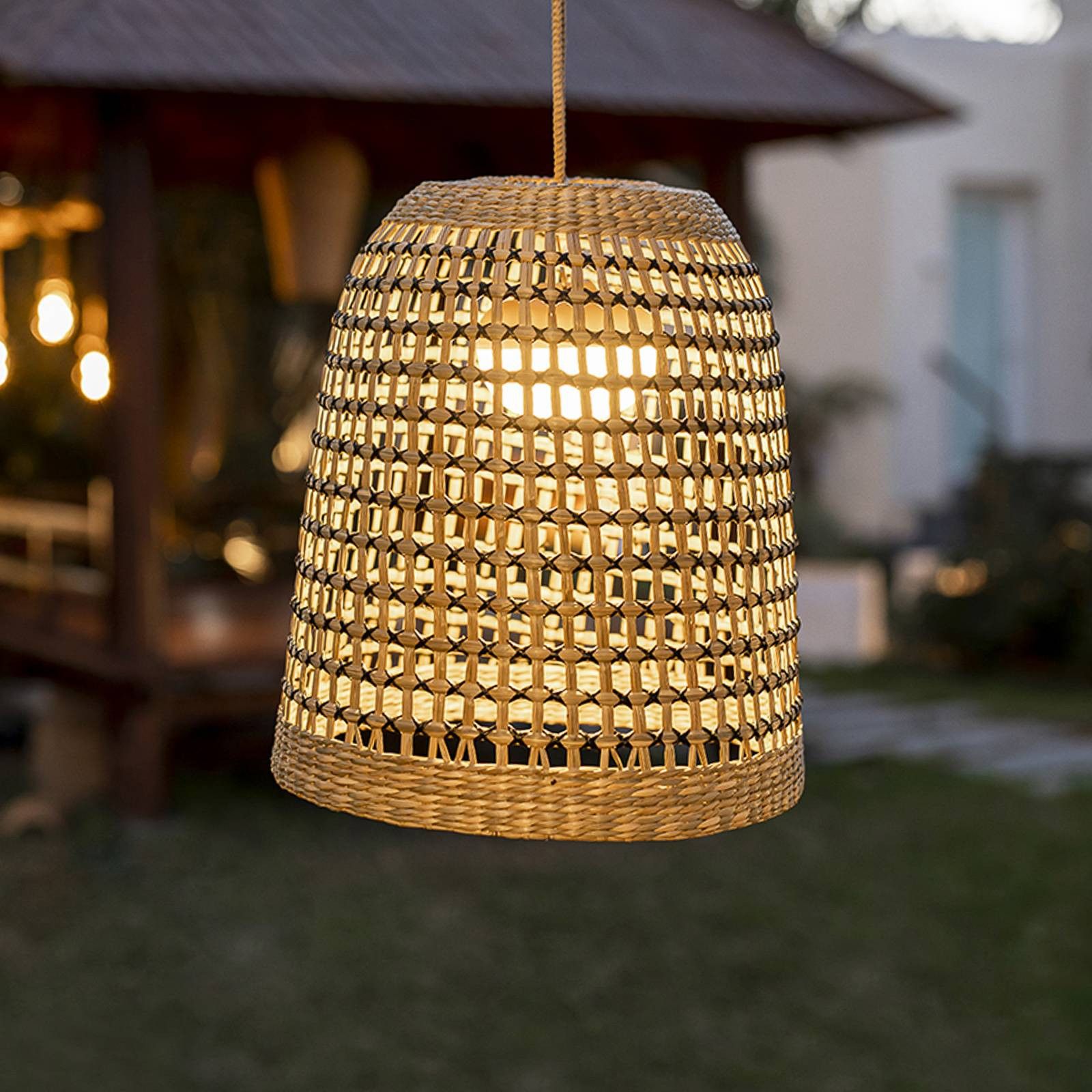 Newgarden Positano LED buiten hanglamp, bruin/beige, dimbaar met afstandsbediening, oplaadbaar