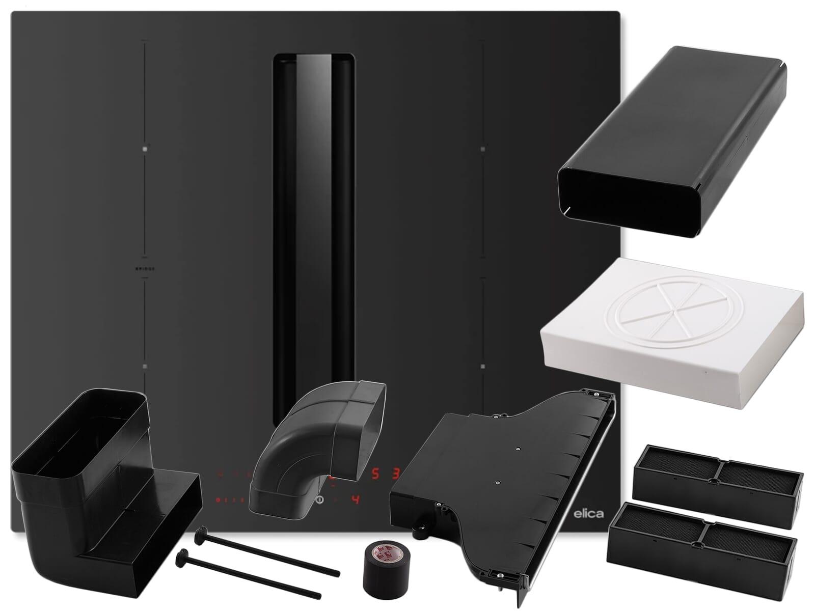 Elica SET NikolaTesla Alpha Advance Raw BL/A/60 - PRF0211079 Kochfeldabzug Induktion Schwarz Matt + KIT0167757 Installationsset Umluft