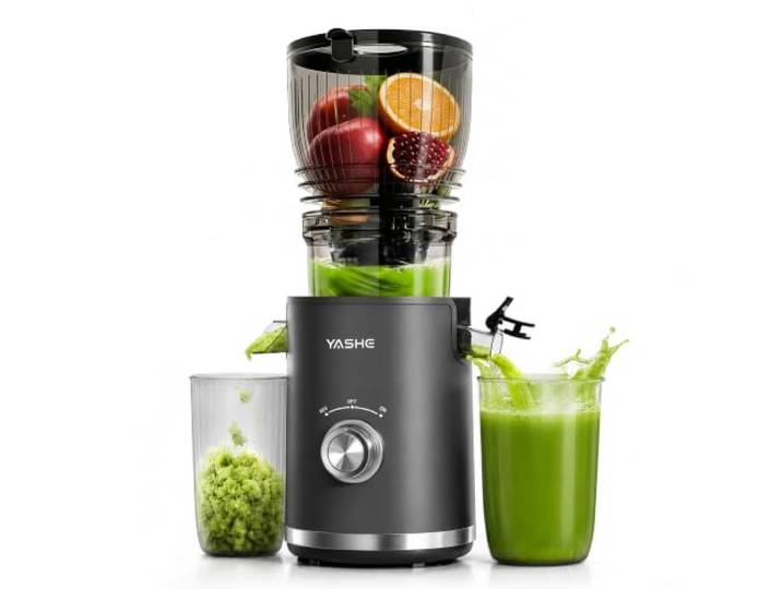 YASHE Extracteur de Jus Lent 300W\, Goulotte 148 mm pour Fruits et Légumes Entiers\, Slow Juicer avec Fonction Inverse\, Moteur Silencieux\, Sans BPA\, Nettoyage Facile