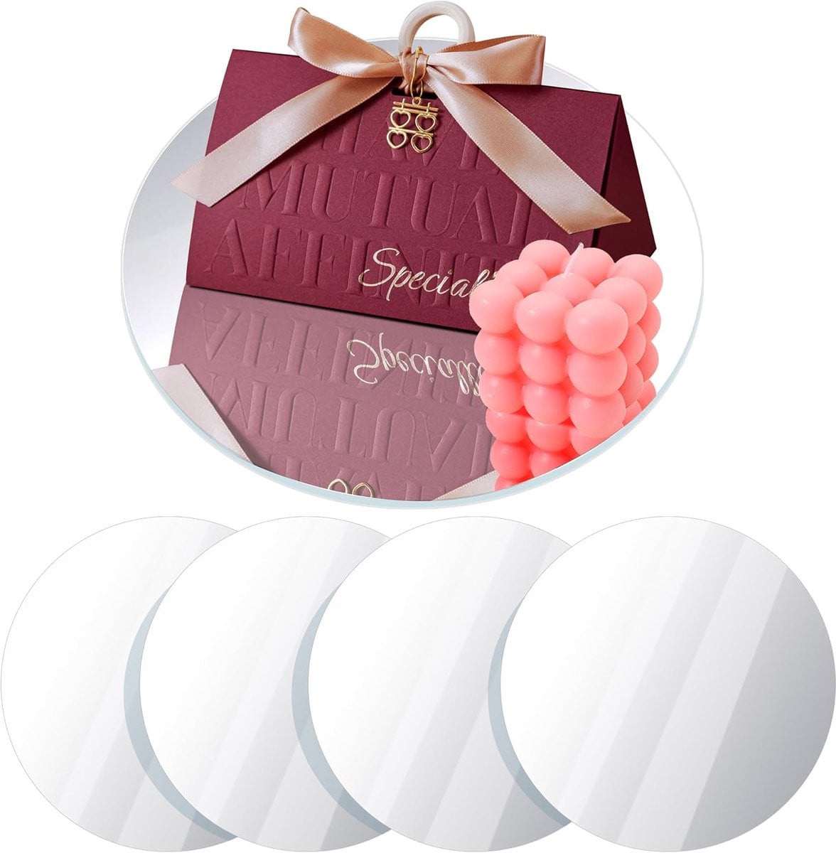 Set van 4 Ronde Acryl Spiegeldienbladen van 15 cm voor Decoratie en Sieraden