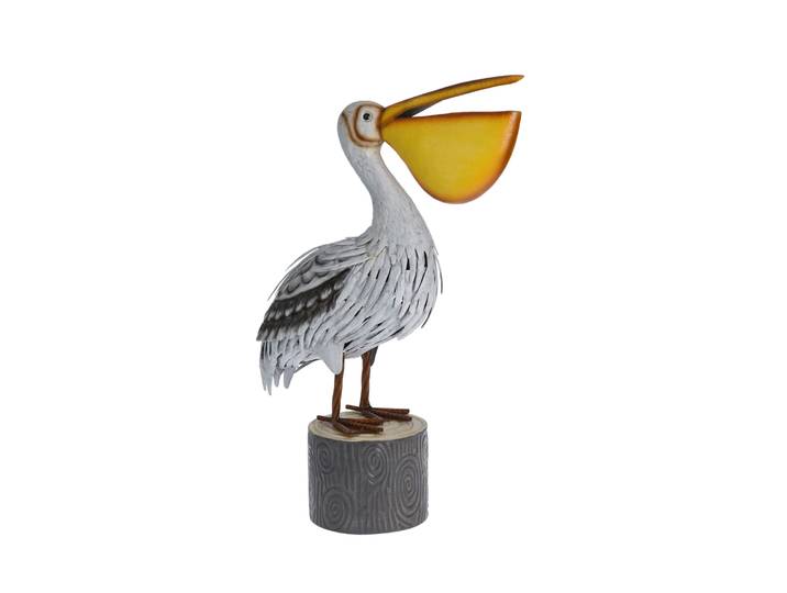 Osterdeko Pelikan Metall 49 cm grau/gelb