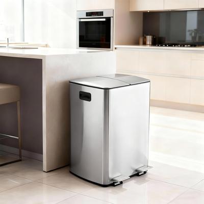 YUN Dual Compartment Kitchen Trash Can, Stainless Steel Recycling Bin with Soft Close Lid