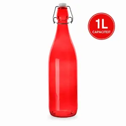 WDMT Glasflasche mit Bügelverschluss 1 L – Rot – Ø 8,6 x 32 cm – wiederverwendbar