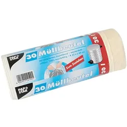 Starpak 30 Müllbeutel mit Zugband, LDPE 30 l 62 cm x 53 cm weiss