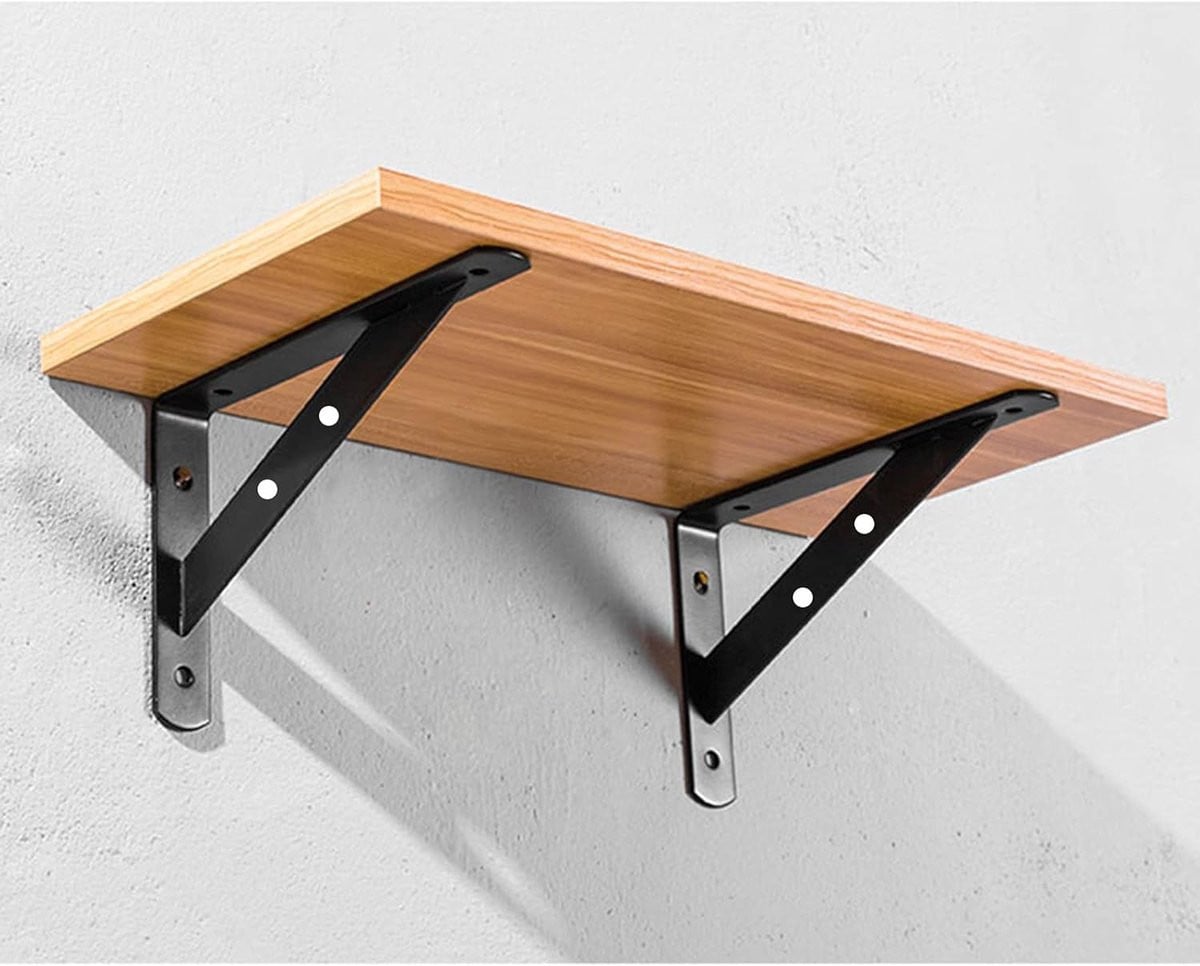 Zwarte robuuste stalen plankhouders voor wandmontage, 325 x 50 cm