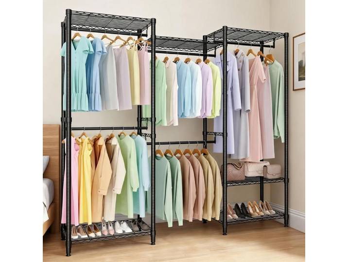KOIOPLIE Portant à Vêtements - Penderie Autoportante Tringles Étagères Réglables - Noir- Chambre/Dressing