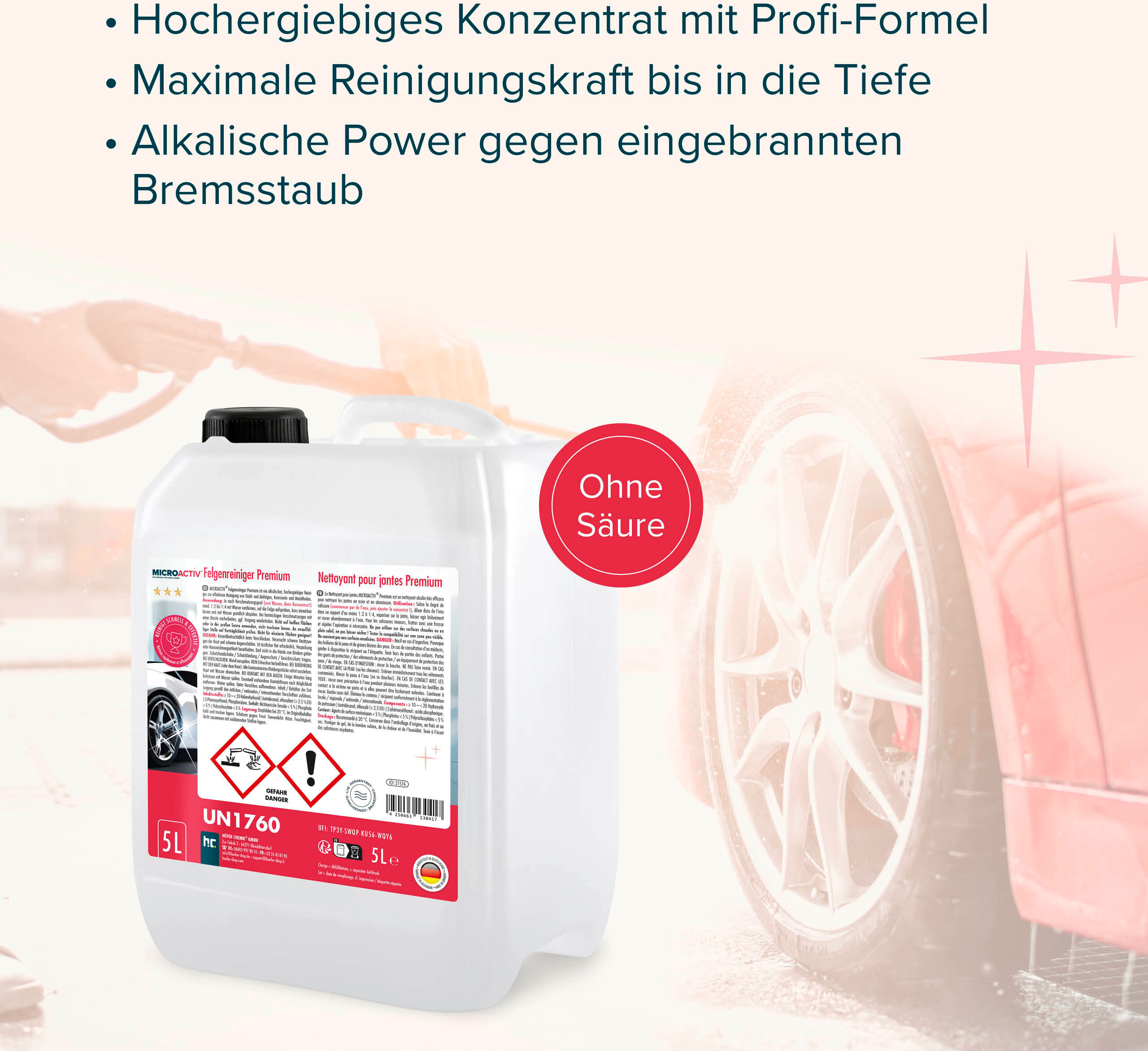 Höfer Chemie GmbH 4x 5 L  Nettoyant jantes concentré Premium 5 L