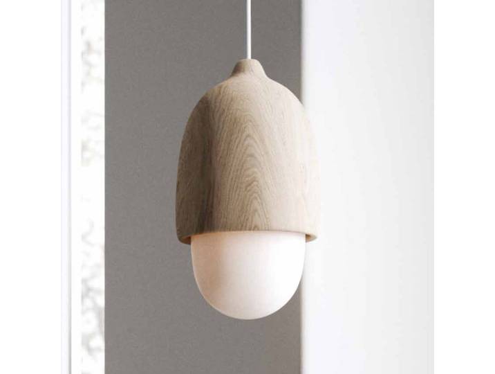 Terho Pendelleuchte Small Natural/White Opal - Mater Terho S - Wohnzimmer - Design - Holz - Einflammig