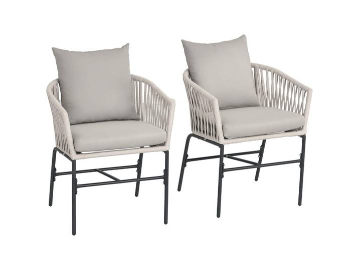 ComfortXL Gartenstuhl 2er-Set De-08277 Boho-Stil mit waschbaren Sitzauflagen Beige, Metall, 60x71x57 cm, Gartenmöbel, Gartensessel, Gartenstühle