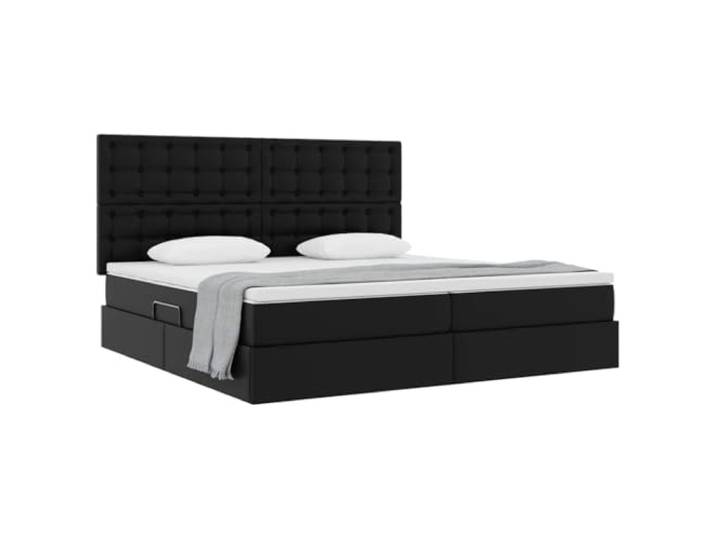 KTHLBRH Doppelbett 200 x 200 cm Schwarz Kunstleder Hydraulische Hebebühne, Unterbettkommode, Metallgestell, 280 kg