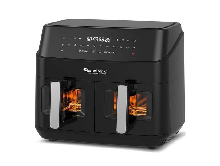 TurboTronic by Z-Line Heißluftfritteuse XXL Doppelkammer 2 x 0,5 kg Pommes 200C Power dualZone 12in1 Airfryer, 1600 W, Dual-Airfryer, Smart-Finish-Funktion, 360° Rapid-Air-Technologie
