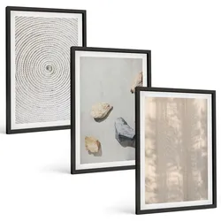 BILDER SET 3er Set - 40x60 cm Schwarzer Rahmen - Boho-Naturtexturen und -Strukturen