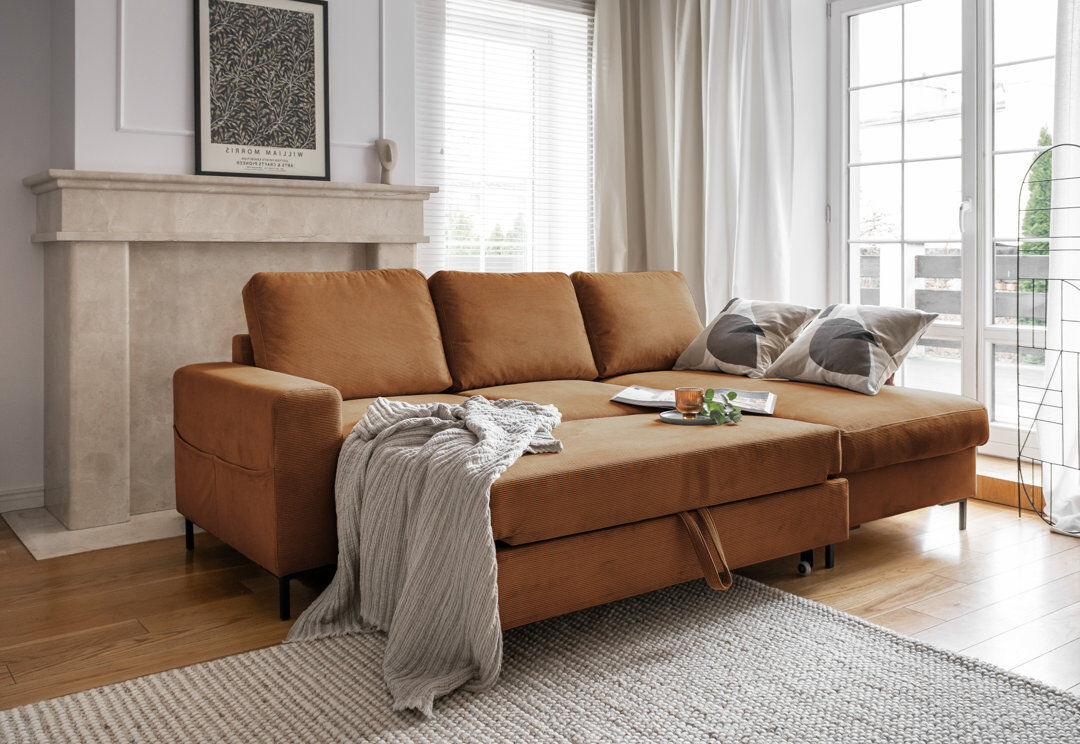 MiuForm Lofty Lilly 4 seater Corner Sofa Bed Brick 84cm H X 236cm W X 148cm D