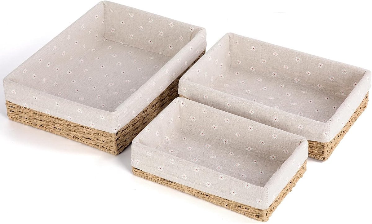 SnelShoppen Set van 3 Gevlochten Papieren Opbergmanden - Beige