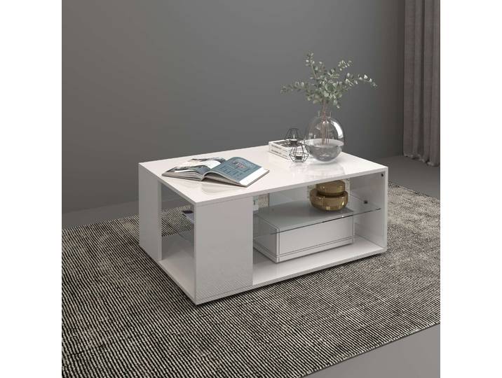 Couchtisch GOODPRODUCT Egypt Couchtisch,Sofatisch , weiss (weiß hochglanz), B:90cm H:40cm T:60cm, Tische, Couchtisch, Aus glänzend weiss lack. Holz, mit Glasablage,rechteckig,Breite 90 cm