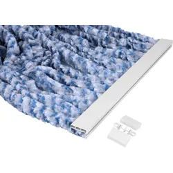 Berger Chenille-Flauschvorhang, blau / weiß 200 x 100 cm