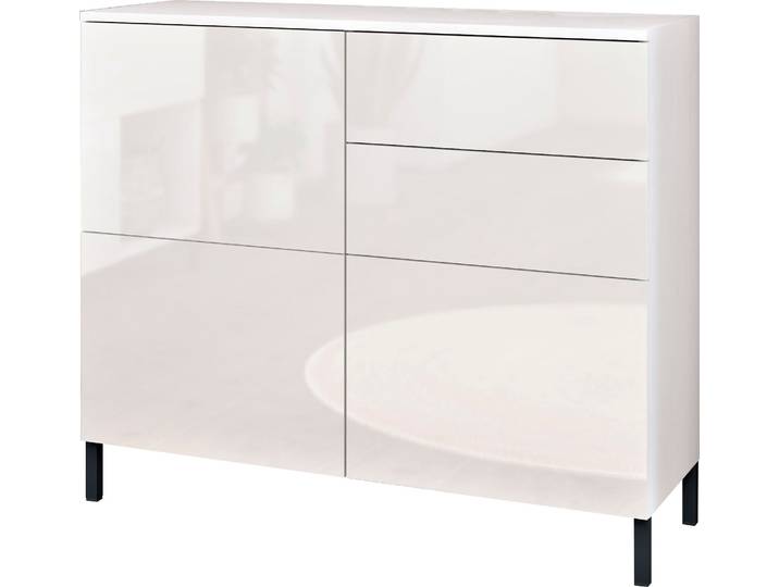 Kommode BORCHARDT MÖBEL Haama, Sideboard mit Metallfüssen, Push-to-open-Technik, Breite 93 cm , weiss (weiß hochglanz), B:93cm H:80cm T:35cm, Holzwerkstoff, Sideboards, Kommode, Push-To-Open, verstellbare Einlegeböden, viel Stauraum, Breite 93cm