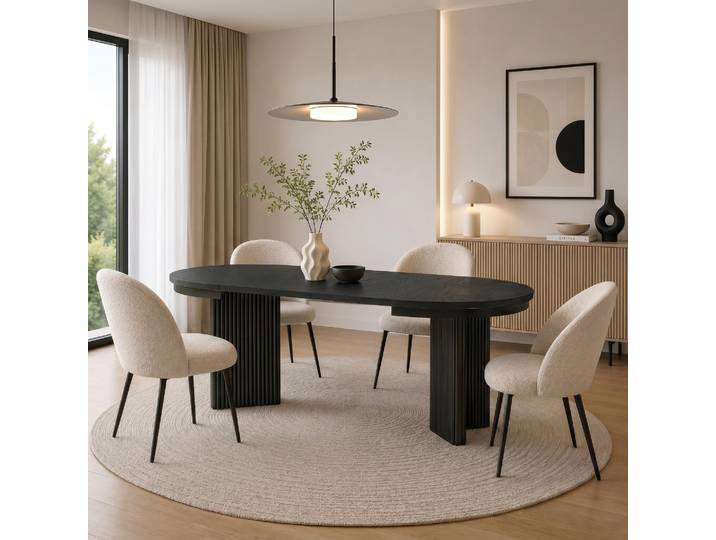BEAUTYSOFA Runder Ausziehbarer Esstisch PRESTIGE Ø 100–180 cm, Schwarz/Schwarz, Moderner Esstisch für Esszimmer, Küche, Skandinavischer & Loft-Stil