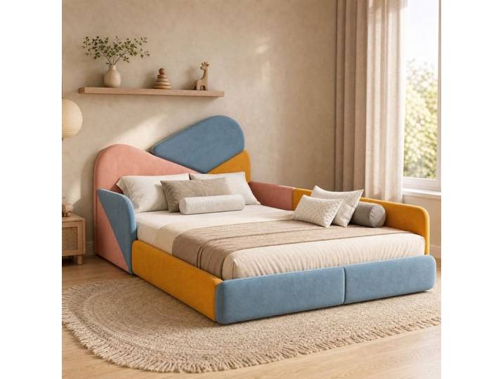 Lit enfant rembourré 140x200 cm multicolore – côtés surélevés sans matelas