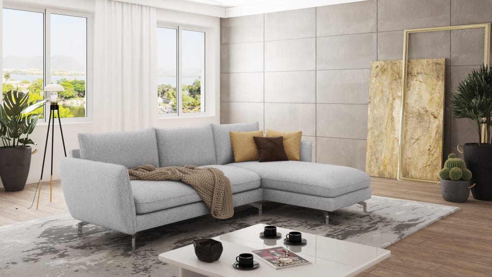 S-Style Canapé d angle en microfibre avec pieds en métal argenté Argenté 167x87x261cm