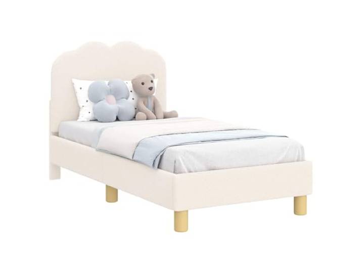 KTHLBRH Bettgestell mit Kopfteil, Creme, 70 x 140 cm Bouclé-Stoff, technisches Holz, niedriges Profil-Design, nur für den Innenbereich, Montage erforderlich
