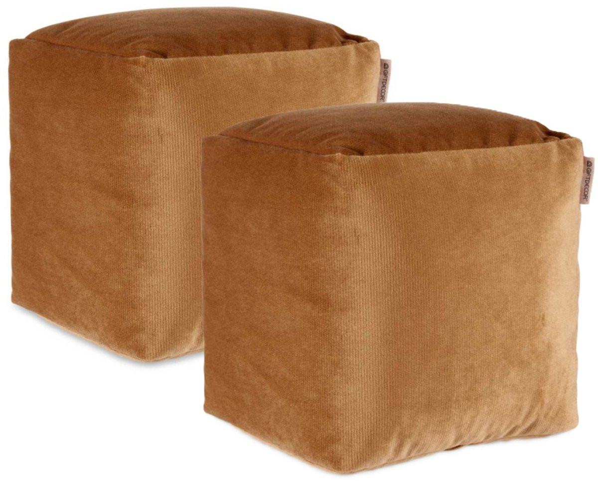 Arte Regal Poef - Set van 2 - Bruin fluweel - Vierkant - 30 x 30 cm