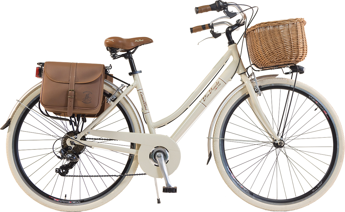 Via Veneto by Canellini Fahrrad Citybike Frau Aluminium mit Korb und Tasche - Beige 46