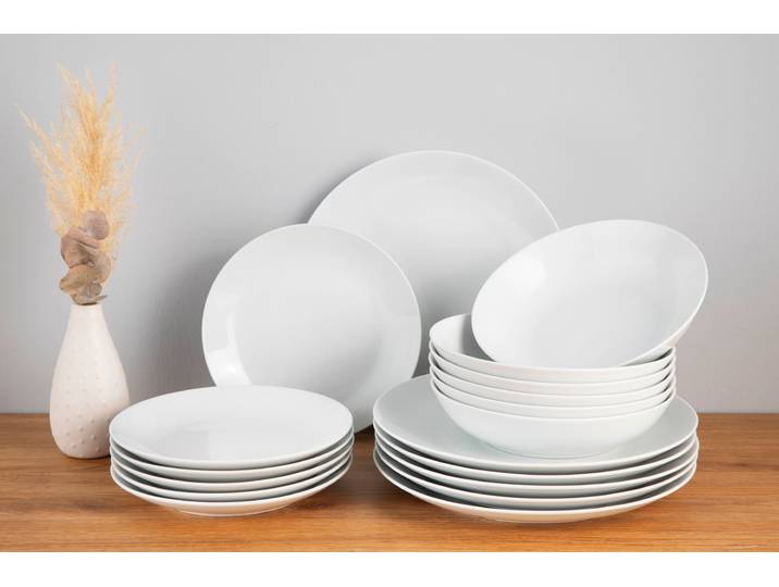 Tafelservice OTTO HOME Alff , weiß, 18, Porzellan, Geschirr-Sets, Tafelservice, Teller Set, Geschirr-Set, harmonische, trendige Coupeform