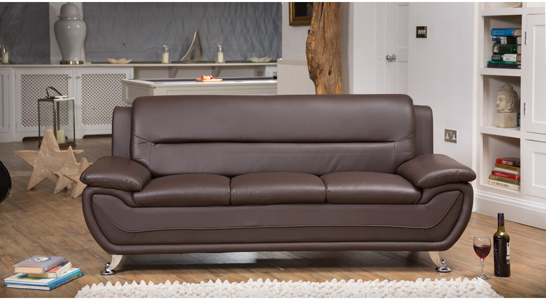 Wade Logan Huseman 3 Seater Faux Leather Sofa Brown 83cm H X 200cm W X 83cm D
